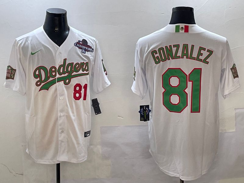 Men Los Angeles Dodgers #81 Gonzalez White Game Mexico 2025 Nike MLB Jersey style 3